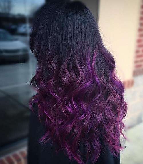 фиолетовые кончики волос на темных волосах